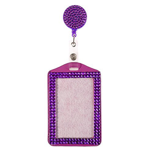 Vertical Card Holder for Business Id Card Global_Shopper Purely Handmade Fashion Purple Bling Crystal Lanyard Cute Rhinestone Badge Reel 